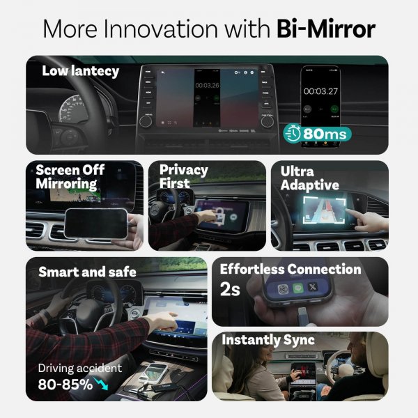Ottocast Mirror Touch Trådløs CarPlay/Android Auto Adapter med Skærmspejling