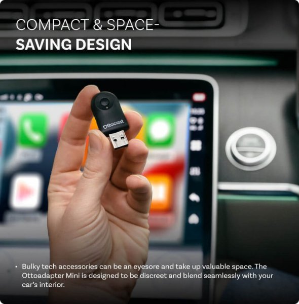 Ottocast Mini Trådløs Apple CarPlay/Android Auto Adapter