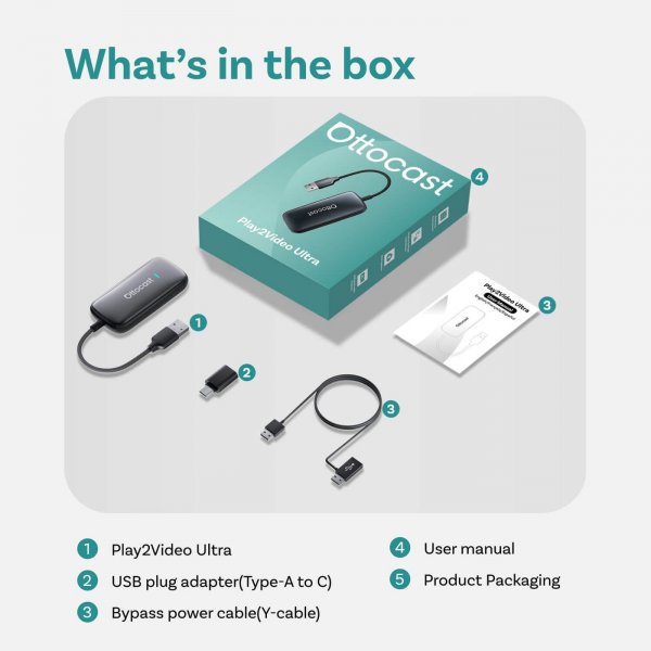 Ottocast Play2Video Ultra Trådløs CarPlay/Android Auto Adapter Alt-i-1
