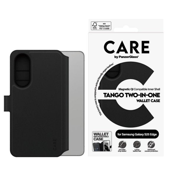 CARE by PanzerGlass Samsung Galaxy S25 Edge Etui Tango Two-in-One Wallet MagSafe Sort