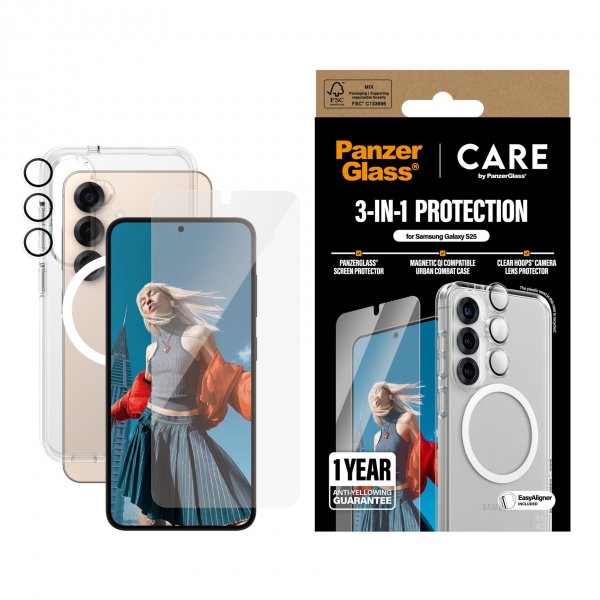 CARE by PanzerGlass Samsung Galaxy S25 3-i-1 beskyttelsespakke
