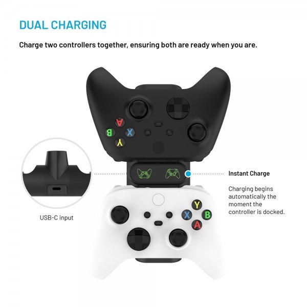 Fast Dobbelt Opladningsdock til Xbox Series S, X og One Controllere Sort