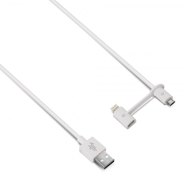 Usbepower DUO Micro-USB/Lightning Kabel 1.2 meter Hvid