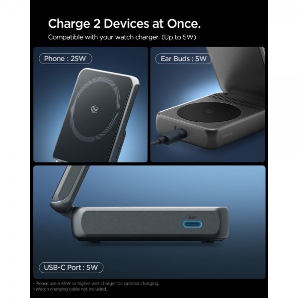 Spigen Essential 2-i-1 Sammenfoldelig Ladestation MagSafe Qi2 25W