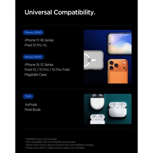 Spigen Essential 2-i-1 Sammenfoldelig Ladestation MagSafe Qi2 25W