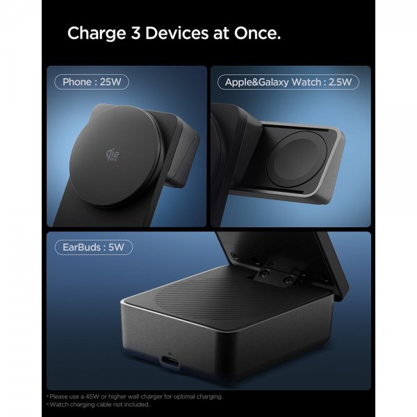 Spigen Essential 3-i-1 Foldbar Ladestation MagSafe Qi2 25W
