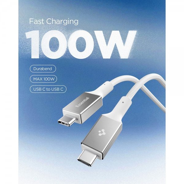 Spigen Essential Kabel Fabric USB-C/USB-C 100W 1.5m Hvid