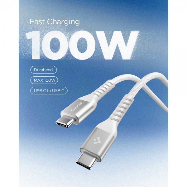 Spigen Essential Kabel Fabric USB-C/USB-C 100W 1m Hvid