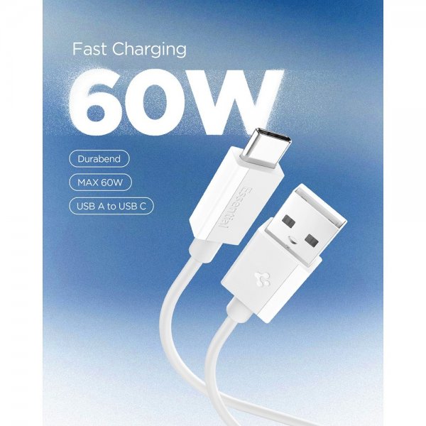 Spigen Essential Kabel USB-A til USB-C 60W 2m Hvid