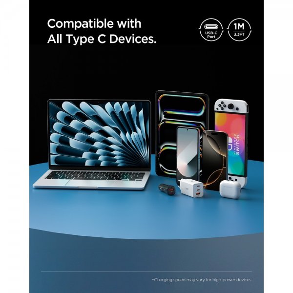Spigen Essential Kabel USB-C til USB-C 60W 1m Sort