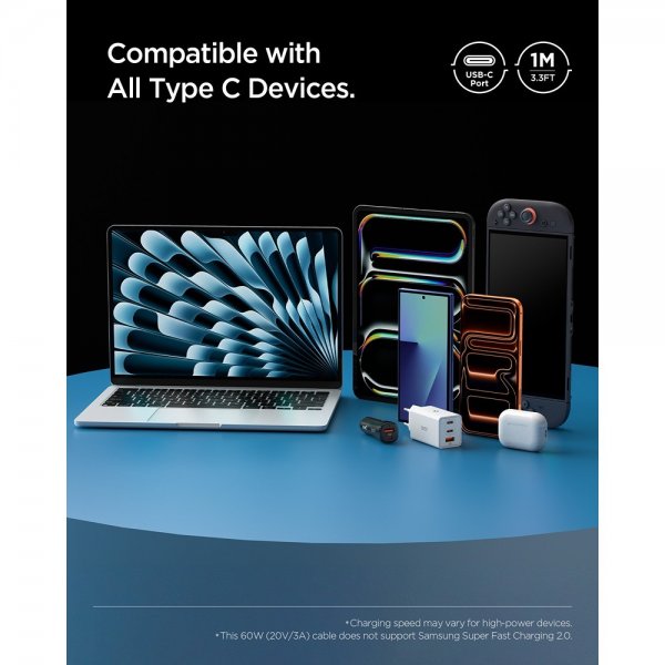 Spigen Essential Kabel USB-C til USB-C 60W 1m Sort