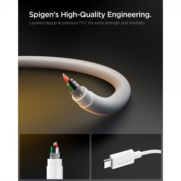 Spigen Essential Kabel USB-C til USB-C 60W 1m Hvid