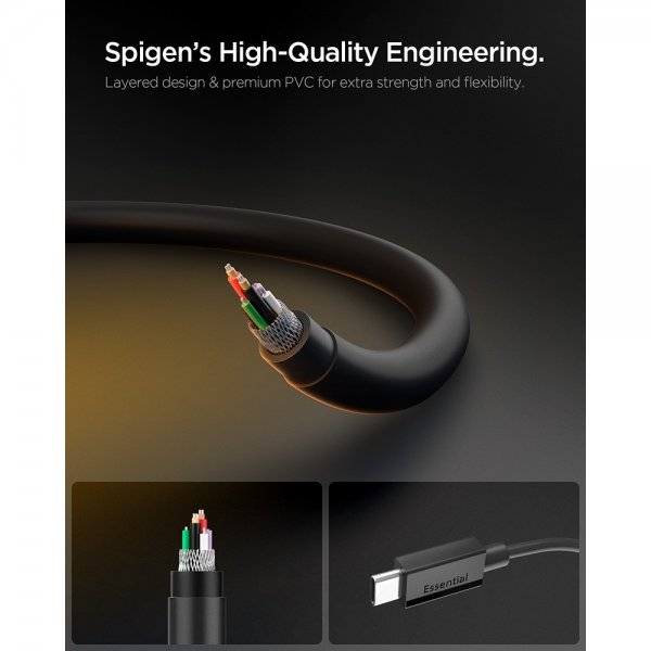 Spigen Essential Kabel USB-C til USB-C 60W 2m Sort