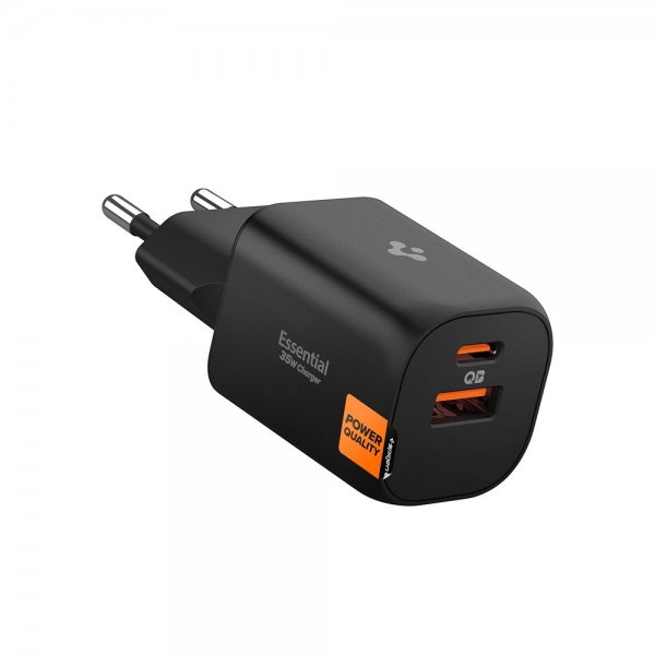 Spigen Essential Oplader 35W 1xUSB-C 1xUSB-A Sort