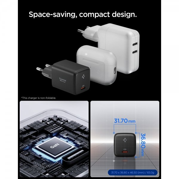 Spigen Essential Oplader 45W USB-C Sort