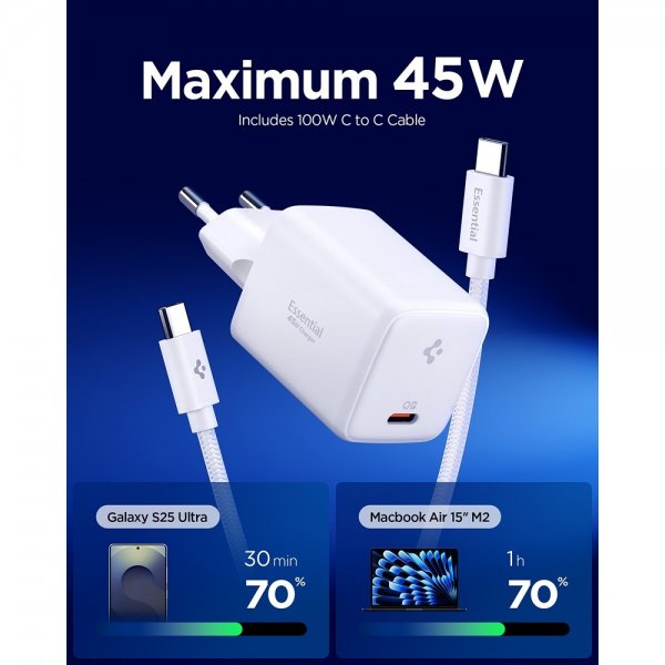 Spigen Essential Oplader 45W USB-C Hvid