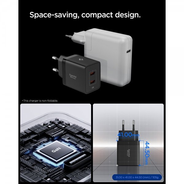Spigen Essential Oplader 47W 2xUSB-C Sort