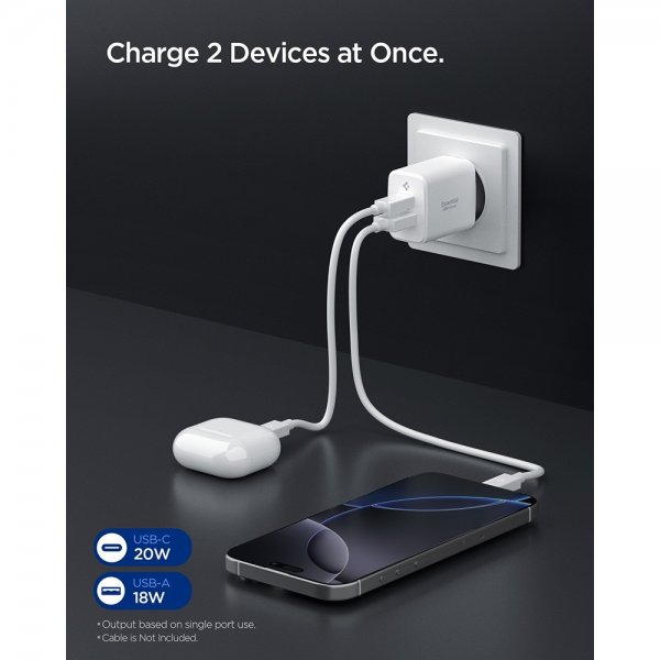 Spigen Essential Oplader USB-C/USB-A 20W Hvid