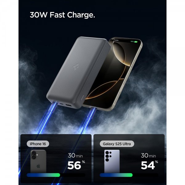 Spigen Essential Powerbank 30.000 mAh 30W Grå