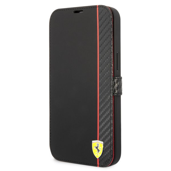 Ferrari iPhone 14 Pro Max Cover Carbon Effect Metal Logo Sort