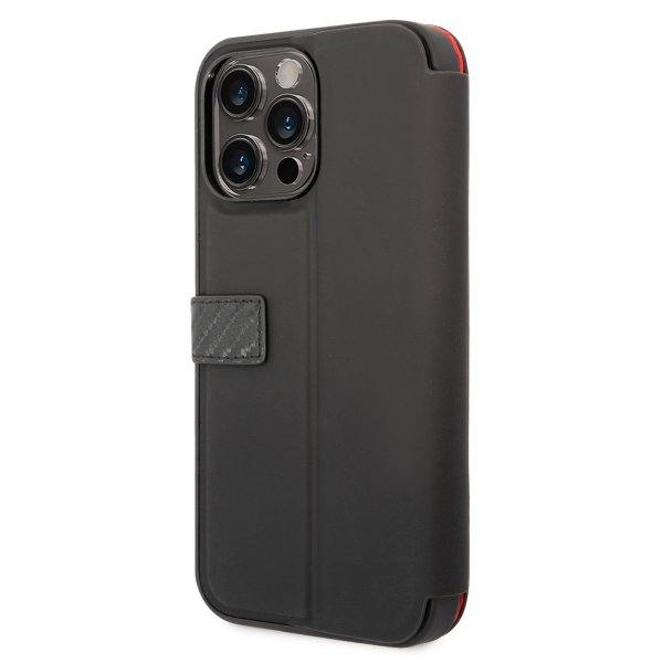 Ferrari iPhone 14 Pro Max Cover Carbon Effect Metal Logo Sort