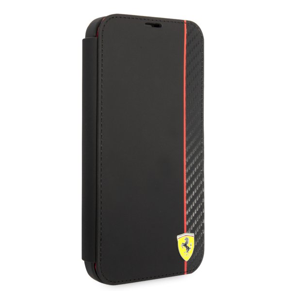 Ferrari iPhone 14 Pro Max Cover Carbon Effect Metal Logo Sort