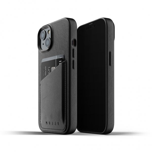 Mujjo iPhone 13 Etui Full Læder Wallet Case Sort