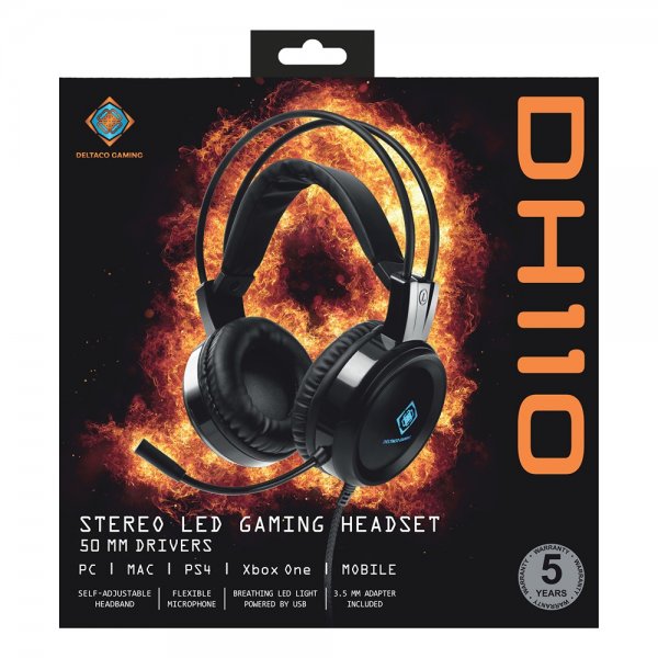 Deltaco Gaming DH110 Gaming Headset LED Sort