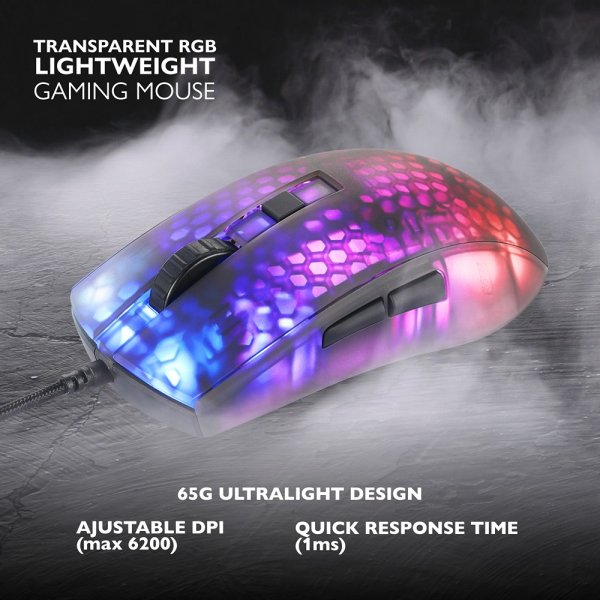 Deltaco Gaming DM310 Gaming Mus Halvgennemsigtig RGB Sort