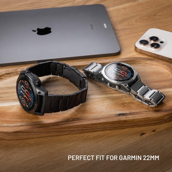 Fast Garmin QuickFit 22mm Armbånd Titaniumrem Sort