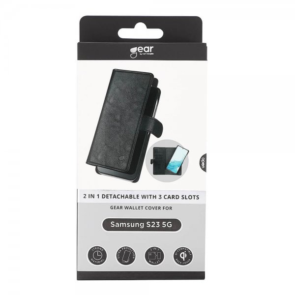 Gear Samsung Galaxy S23 Cover 2-i-1 Aftageligt med 3 Kortlommer Sort