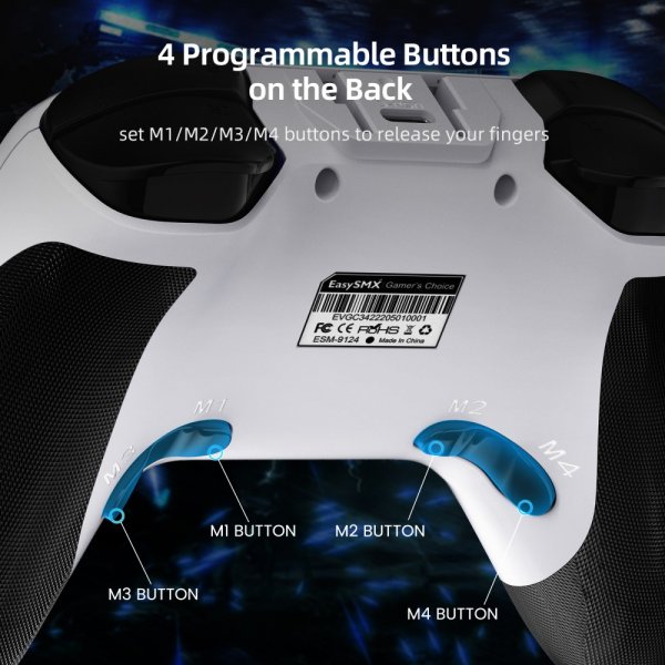EasySMX Bayard 9124 Switch/Android/PC Programmerbar trådløs gamepad Hvid