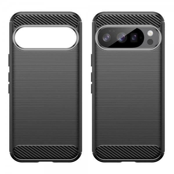 Google Pixel 10/Pixel 10 Pro Cover Børstet Kulfibertekstur Sort
