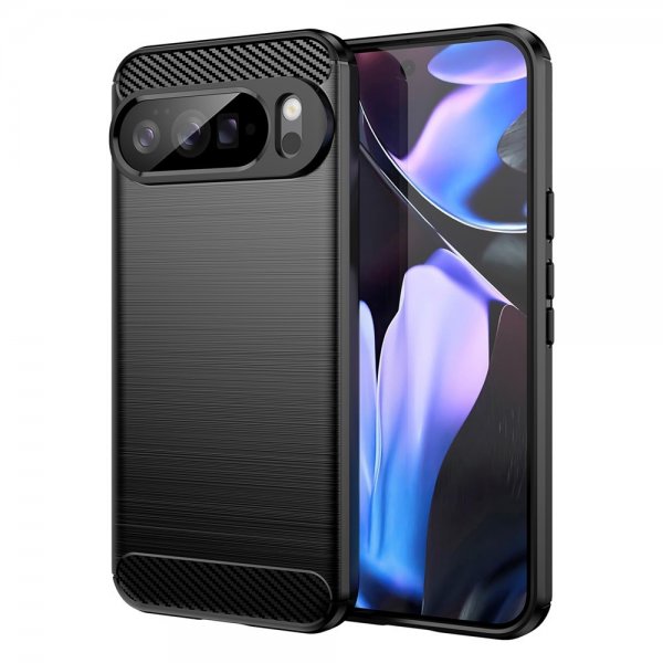 Google Pixel 10 Pro XL Cover Børstet Kulfibertekstur Sort