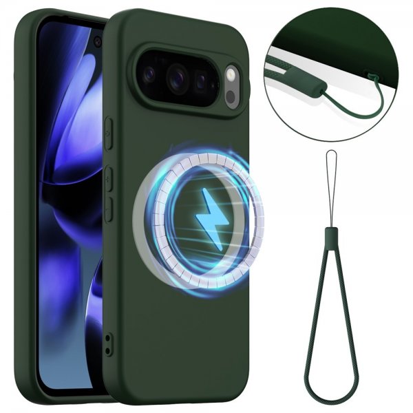 Google Pixel 10 Pro XL Cover med strop Silikone MagSafe Mørkegrøn