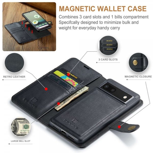 Dg.Ming Google Pixel 6a Etui med Aftageligt Cover Sort