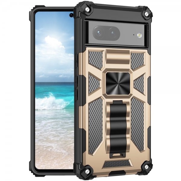 Google Pixel 7 Cover med Metalplade Standerfunktion Guld