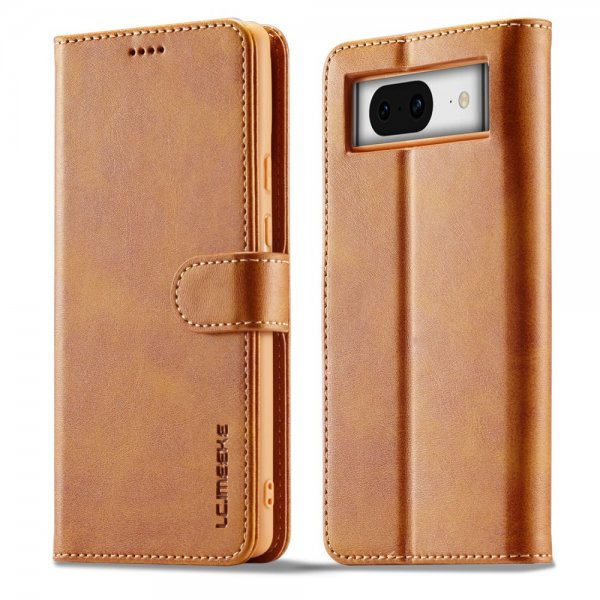 Lc.Imeeke Google Pixel 8 Cover med Kortrum Stativfunktion Lysebrun