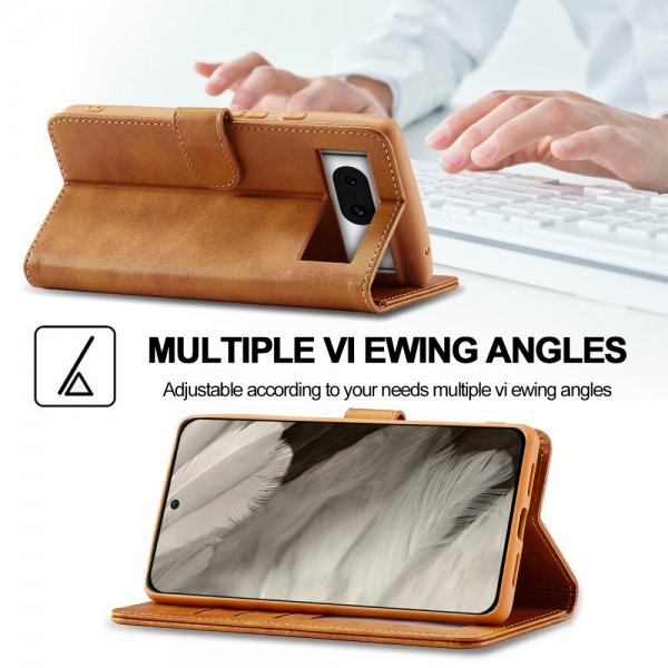 Lc.Imeeke Google Pixel 8 Cover med Kortrum Stativfunktion Lysebrun