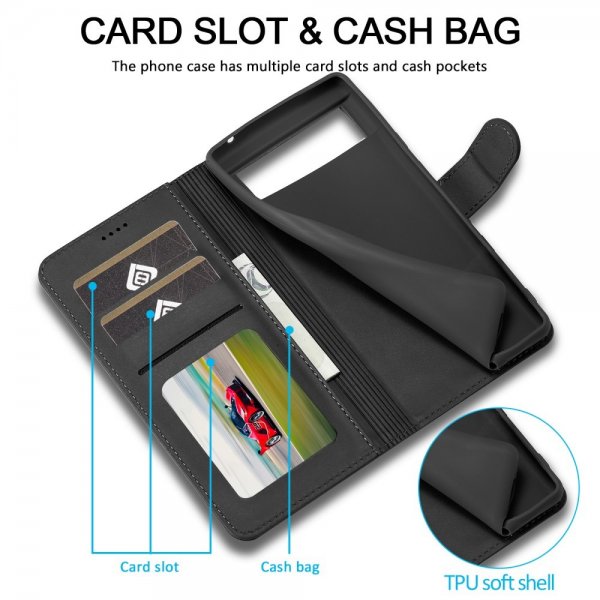 Lc.Imeeke Google Pixel 8a Cover med Kortplads Kickstand Funktion Sort