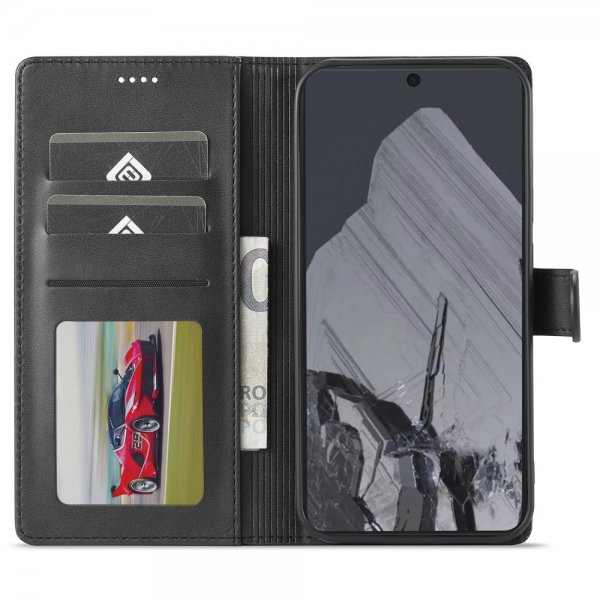 Lc.Imeeke Google Pixel 9/Pixel 9 Pro Etui med Kortrum Stativfunktion Sort