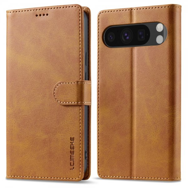 Lc.Imeeke Google Pixel 9 Pro XL Etui med Kortlomme Standfunktion Lysebrun