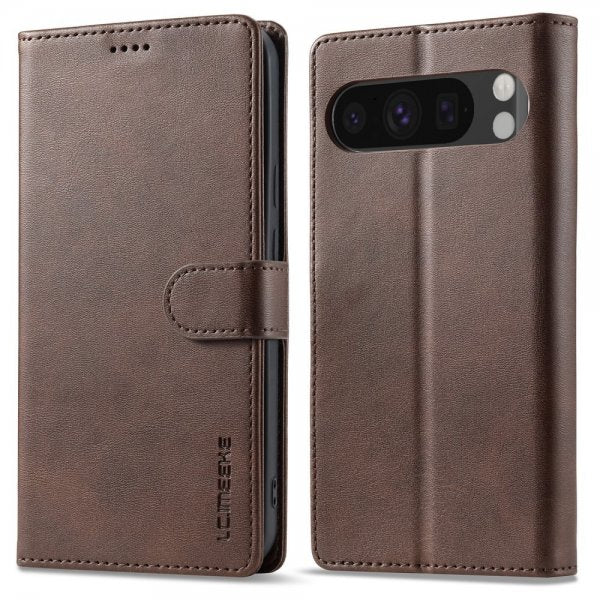 Lc.Imeeke Google Pixel 9 Pro XL Cover med Kortrum Stativfunktion Mørkebrun