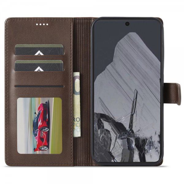 Lc.Imeeke Google Pixel 9 Pro XL Cover med Kortrum Stativfunktion Mørkebrun