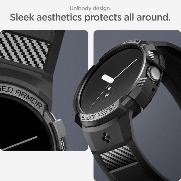 Spigen Google Pixel Watch 1/2/3 41 mm Armbånd og Cover Rugged Armor Pro Sort