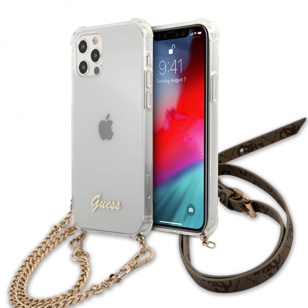 Guess iPhone 12 Pro Max Cover Chain & Script Guld Klar