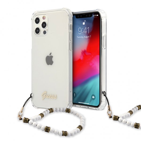 Guess iPhone 12 Pro Max Cover Script & Pearls Hvid Klar