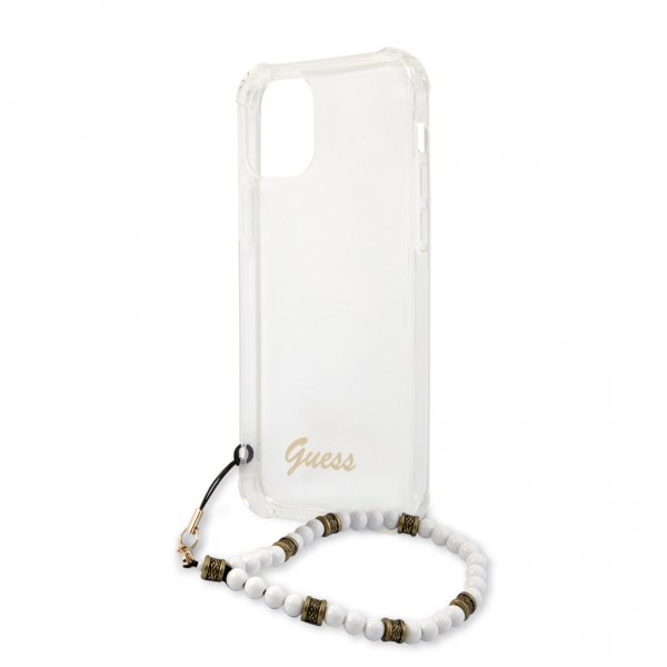 Guess iPhone 12 Pro Max Cover Script & Pearls Hvid Klar