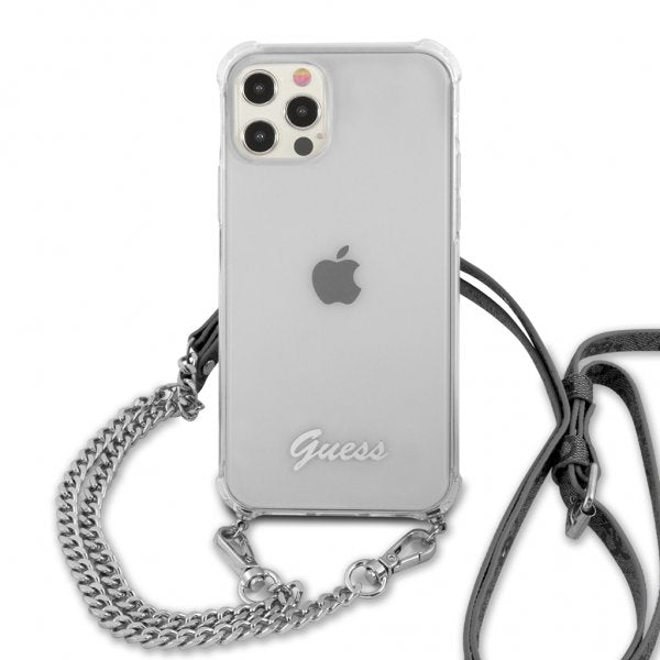 Guess iPhone 12/iPhone 12 Pro Cover Chain & Script Silver Klar