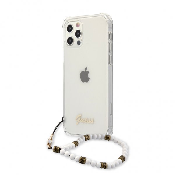 Guess iPhone 12/iPhone 12 Pro Cover Script & Pearls Hvid Klar